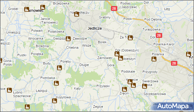 mapa Żarnowiec gmina Jedlicze, Żarnowiec gmina Jedlicze na mapie Targeo