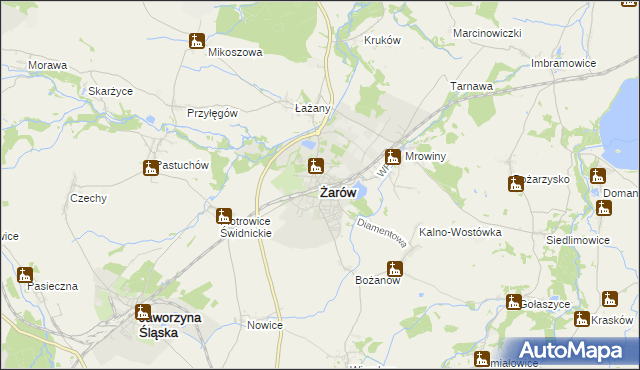 mapa Żarów powiat świdnicki, Żarów powiat świdnicki na mapie Targeo