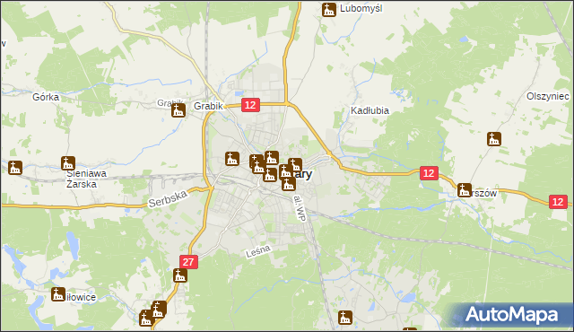 mapa Żary, Żary na mapie Targeo