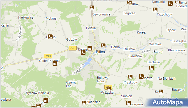 mapa Zarzecze gmina Pilica, Zarzecze gmina Pilica na mapie Targeo
