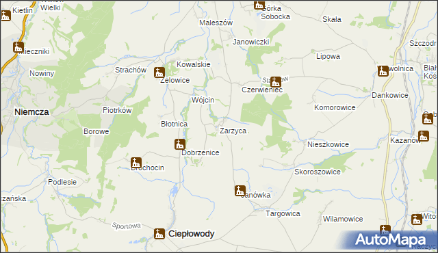 mapa Zarzyca, Zarzyca na mapie Targeo