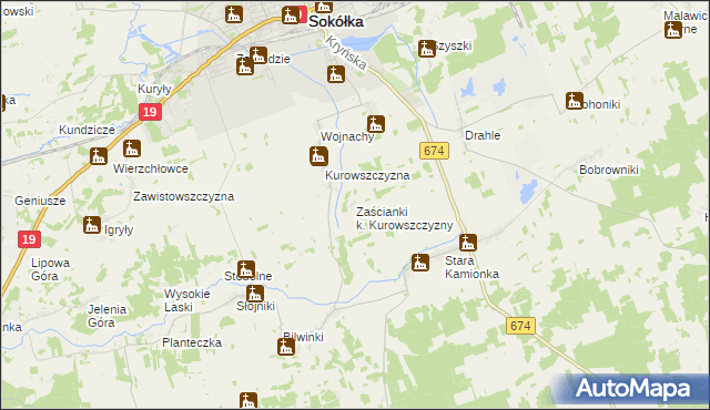 mapa Zaścianki k. Kurowszczyzny, Zaścianki k. Kurowszczyzny na mapie Targeo