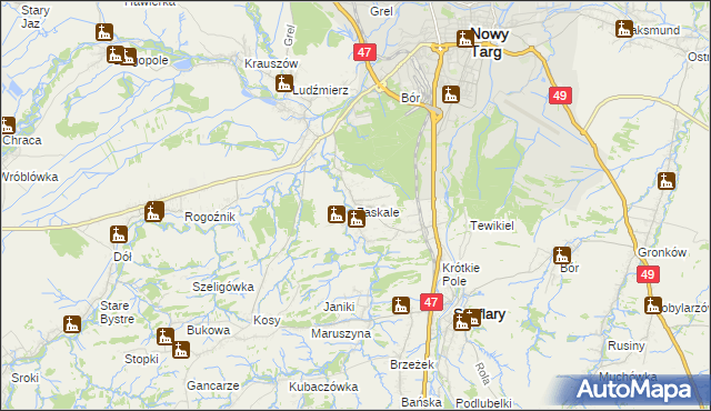 mapa Zaskale gmina Szaflary, Zaskale gmina Szaflary na mapie Targeo