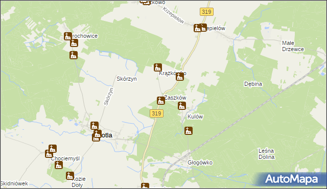 mapa Zaszków gmina Kotla, Zaszków gmina Kotla na mapie Targeo
