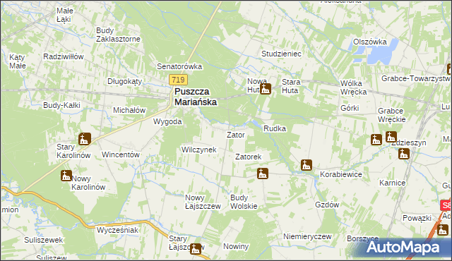 mapa Zator gmina Puszcza Mariańska, Zator gmina Puszcza Mariańska na mapie Targeo