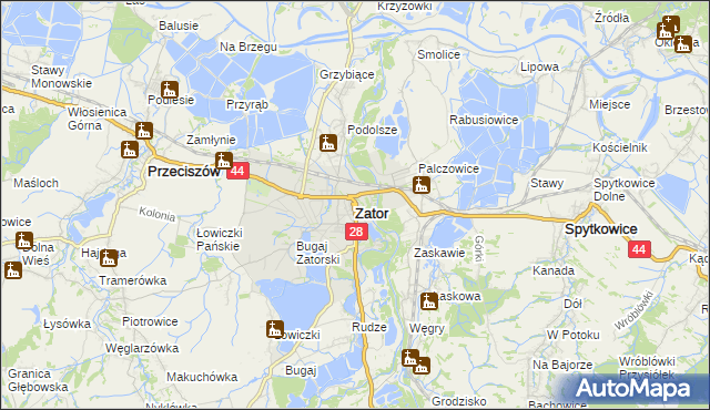 mapa Zator powiat oświęcimski, Zator powiat oświęcimski na mapie Targeo