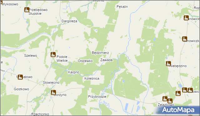 mapa Zawada gmina Główczyce, Zawada gmina Główczyce na mapie Targeo