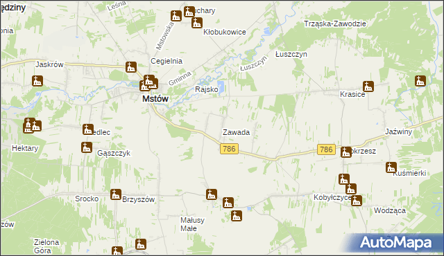 mapa Zawada gmina Mstów, Zawada gmina Mstów na mapie Targeo