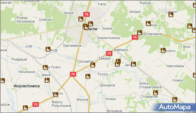 mapa Zawada gmina Ożarów, Zawada gmina Ożarów na mapie Targeo