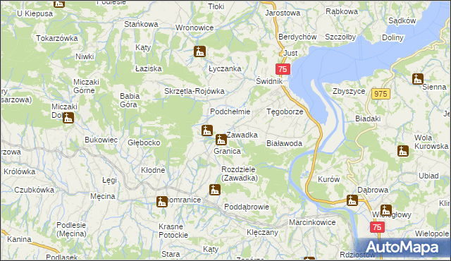 mapa Zawadka gmina Łososina Dolna, Zawadka gmina Łososina Dolna na mapie Targeo