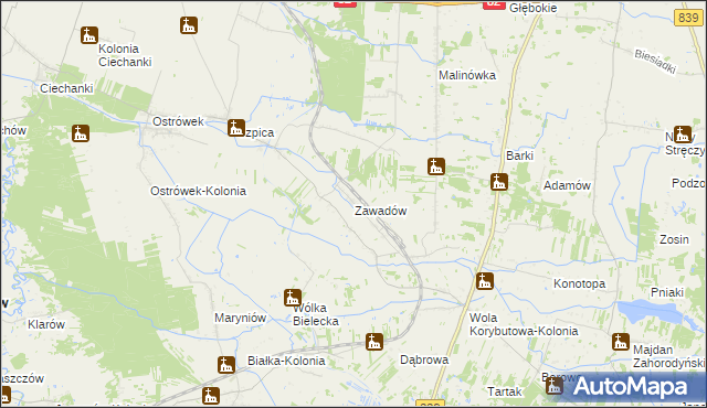 mapa Zawadów gmina Puchaczów, Zawadów gmina Puchaczów na mapie Targeo