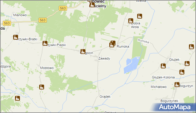 mapa Zawady gmina Lipowiec Kościelny, Zawady gmina Lipowiec Kościelny na mapie Targeo