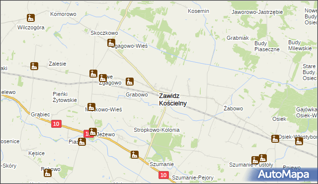mapa Zawidz Kościelny, Zawidz Kościelny na mapie Targeo