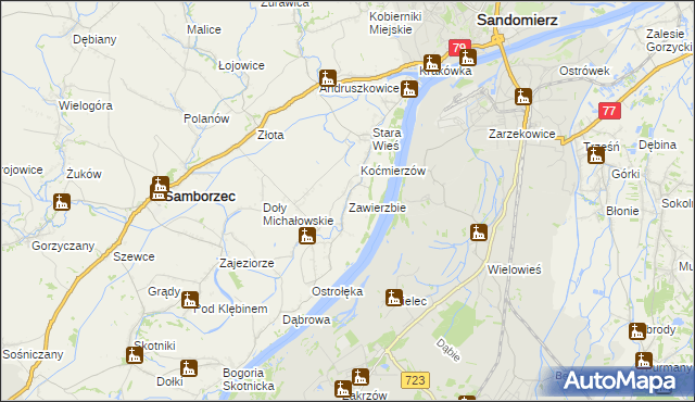 mapa Zawierzbie gmina Samborzec, Zawierzbie gmina Samborzec na mapie Targeo