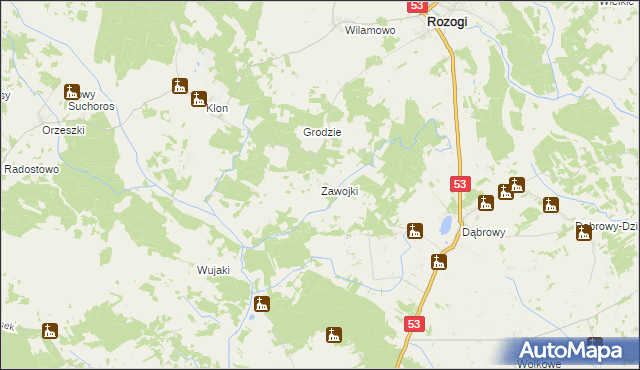 mapa Zawojki, Zawojki na mapie Targeo