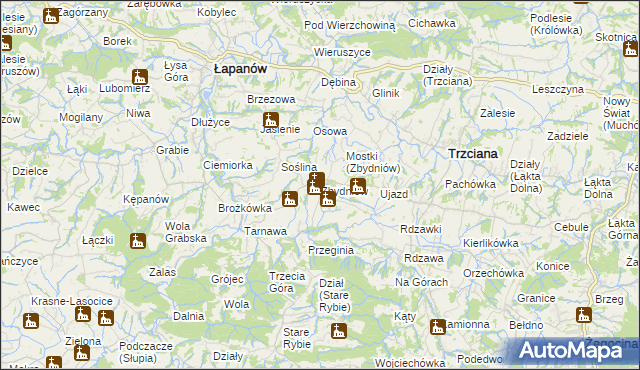 mapa Zbydniów gmina Łapanów, Zbydniów gmina Łapanów na mapie Targeo