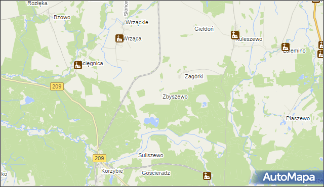 mapa Zbyszewo gmina Kobylnica, Zbyszewo gmina Kobylnica na mapie Targeo