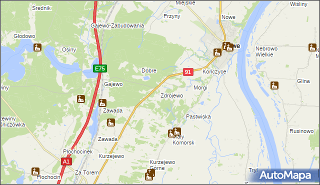 mapa Zdrojewo gmina Nowe, Zdrojewo gmina Nowe na mapie Targeo