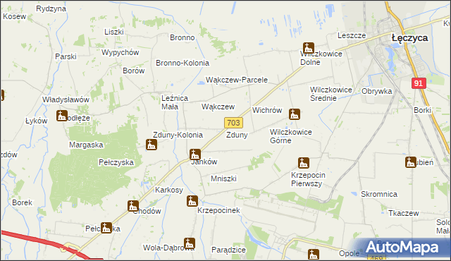 mapa Zduny gmina Łęczyca, Zduny gmina Łęczyca na mapie Targeo