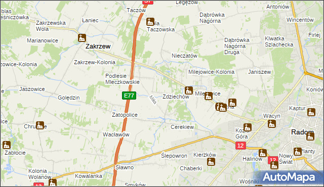 mapa Zdziechów gmina Zakrzew, Zdziechów gmina Zakrzew na mapie Targeo