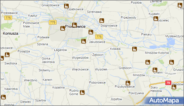 mapa Żębocin, Żębocin na mapie Targeo