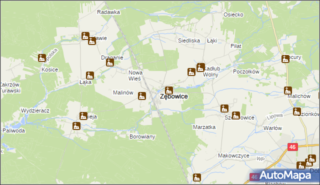 mapa Zębowice powiat oleski, Zębowice powiat oleski na mapie Targeo