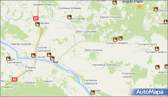 mapa Żebry-Kolonia gmina Nur, Żebry-Kolonia gmina Nur na mapie Targeo