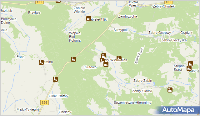 mapa Żebry-Wierzchlas, Żebry-Wierzchlas na mapie Targeo