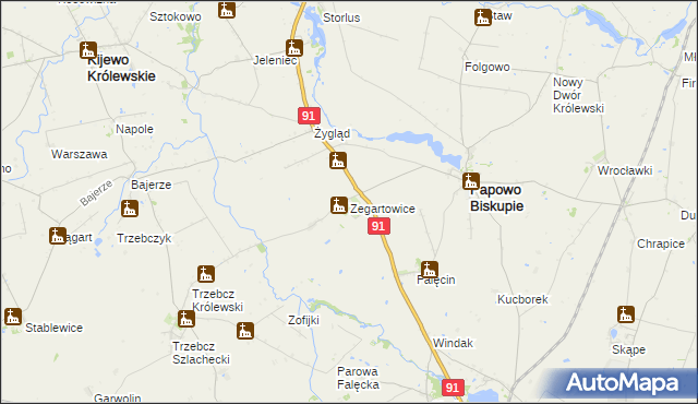 mapa Zegartowice gmina Papowo Biskupie, Zegartowice gmina Papowo Biskupie na mapie Targeo