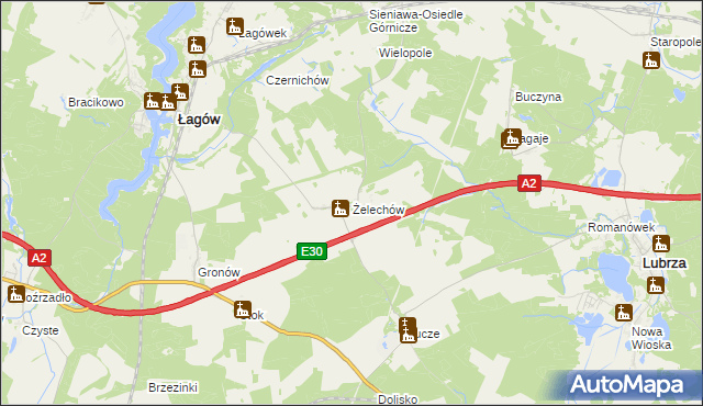 mapa Żelechów gmina Łagów, Żelechów gmina Łagów na mapie Targeo