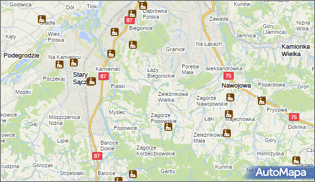 mapa Żeleźnikowa Wielka, Żeleźnikowa Wielka na mapie Targeo