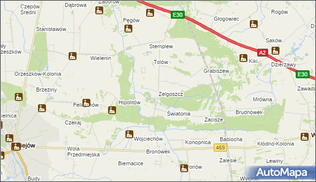 mapa Zelgoszcz gmina Wartkowice, Zelgoszcz gmina Wartkowice na mapie Targeo