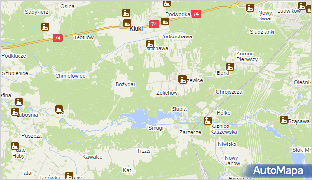 mapa Żelichów gmina Kluki, Żelichów gmina Kluki na mapie Targeo