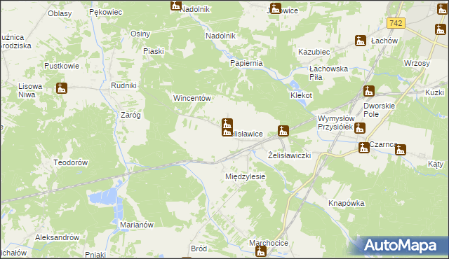 mapa Żelisławice gmina Secemin, Żelisławice gmina Secemin na mapie Targeo