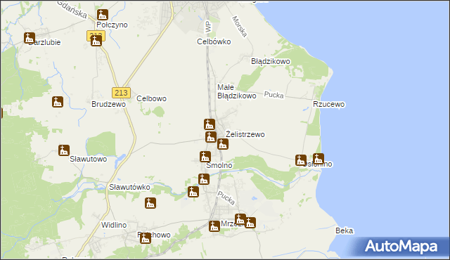 mapa Żelistrzewo, Żelistrzewo na mapie Targeo