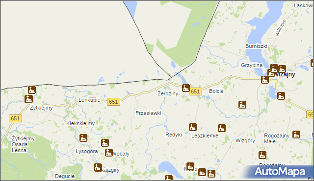 mapa Żerdziny gmina Dubeninki, Żerdziny gmina Dubeninki na mapie Targeo