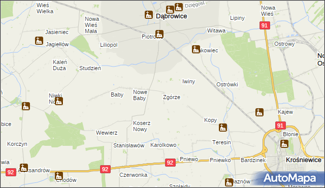 mapa Zgórze gmina Dąbrowice, Zgórze gmina Dąbrowice na mapie Targeo