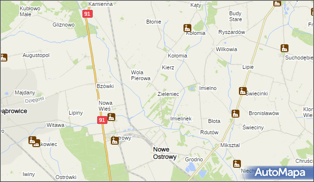 mapa Zieleniec gmina Nowe Ostrowy, Zieleniec gmina Nowe Ostrowy na mapie Targeo