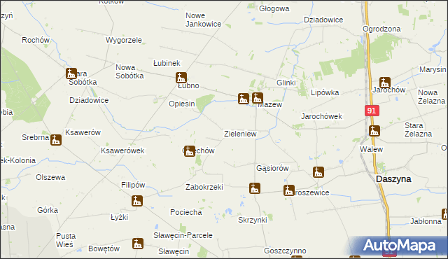 mapa Zieleniew gmina Daszyna, Zieleniew gmina Daszyna na mapie Targeo