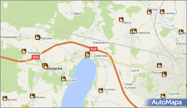 mapa Zieleniewo gmina Kobylanka, Zieleniewo gmina Kobylanka na mapie Targeo