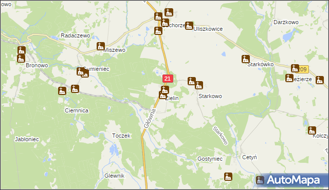 mapa Zielin gmina Trzebielino, Zielin gmina Trzebielino na mapie Targeo