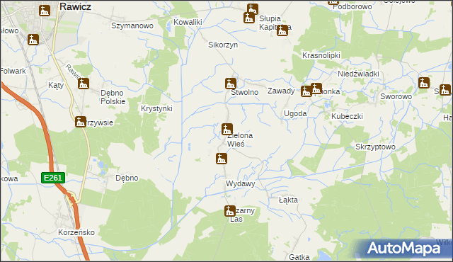 mapa Zielona Wieś gmina Rawicz, Zielona Wieś gmina Rawicz na mapie Targeo
