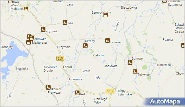 mapa Zielonki gmina Stary Targ, Zielonki gmina Stary Targ na mapie Targeo