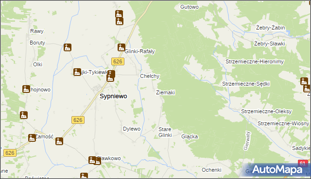 mapa Ziemaki gmina Sypniewo, Ziemaki gmina Sypniewo na mapie Targeo