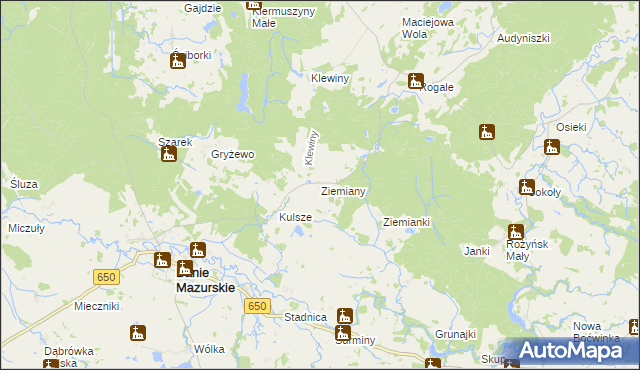 mapa Ziemiany gmina Banie Mazurskie, Ziemiany gmina Banie Mazurskie na mapie Targeo