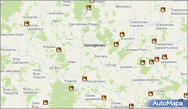 mapa Ziemiany gmina Siemiątkowo, Ziemiany gmina Siemiątkowo na mapie Targeo