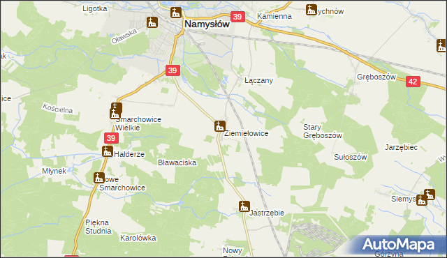 mapa Ziemiełowice, Ziemiełowice na mapie Targeo