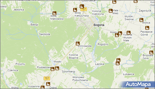 mapa Zimnowoda gmina Bogoria, Zimnowoda gmina Bogoria na mapie Targeo