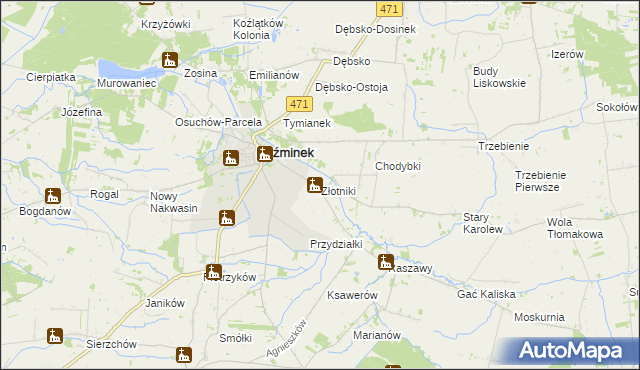 mapa Złotniki gmina Koźminek, Złotniki gmina Koźminek na mapie Targeo