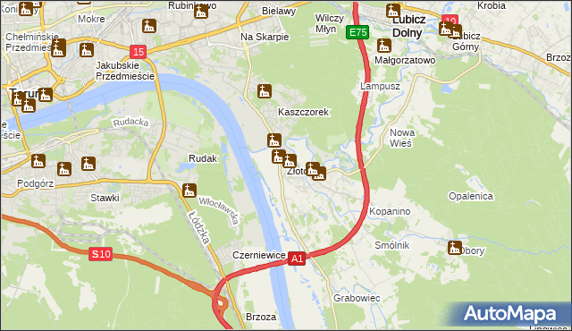 mapa Złotoria gmina Lubicz, Złotoria gmina Lubicz na mapie Targeo